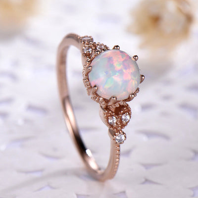 Olivenorma Runder Mondstein Opal Weißer Zirkon Ring 