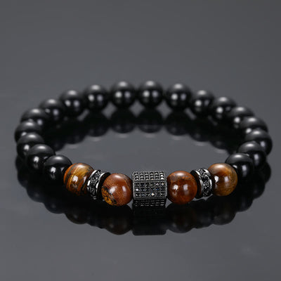 Olivenorma Herren mattiertes schwarzes Perlen Tigerauge Armband