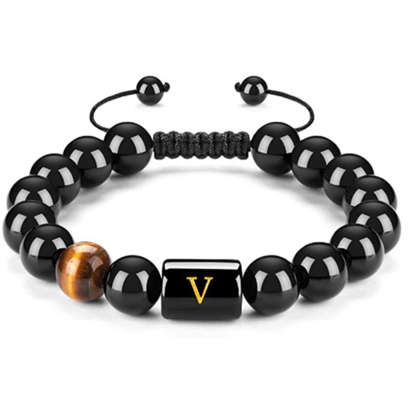 Olivenorma Tigerauge mit schwarzem Onyx heilendes Buchstabenarmband