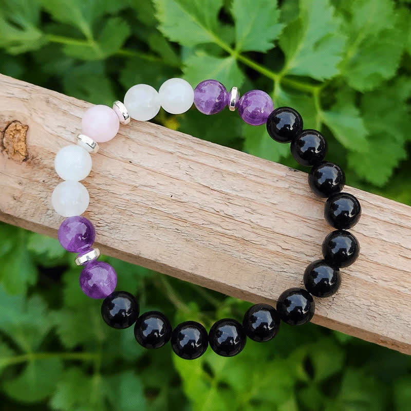 Olivenorma Anti-Angst-Armband aus schwarzem Onyx und Amethyst 