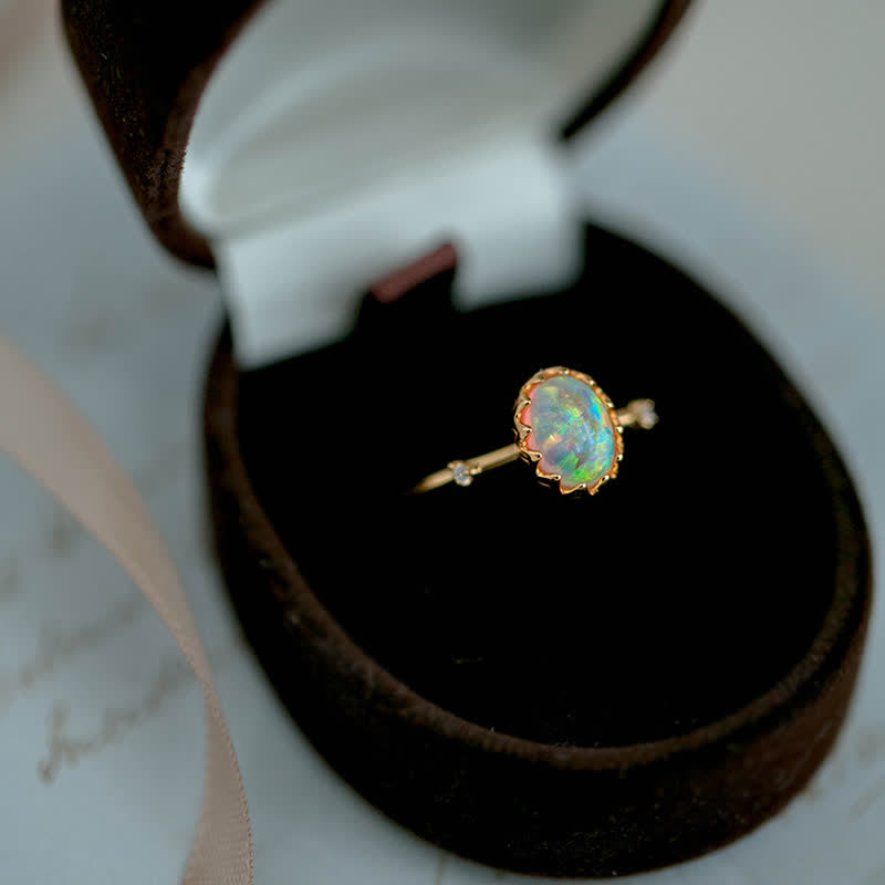 Olivenorma Retro Gold Opal Verstellbarer Ring