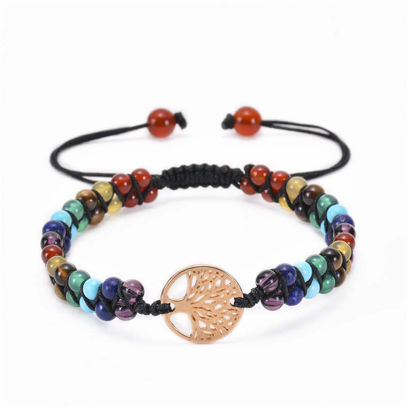 Olivenorma Tree of Life Naturkristall Doppelt Geflochtenes Armband