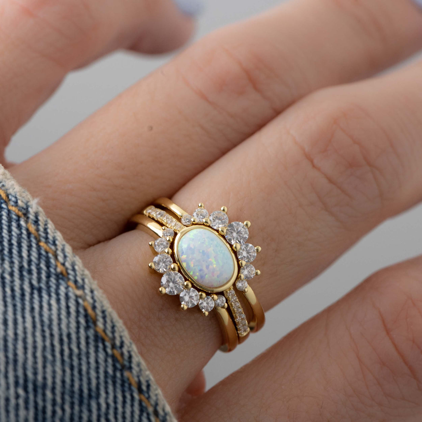 Olivenorma Opal Stapelring Drei-Schicht-Ring 