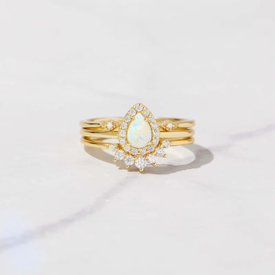 Olivenorma Opal Stapelring-Set aus Gold 