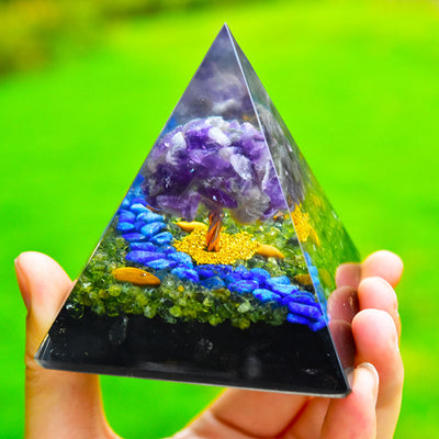 Olivenorma Amethyst Peridot Obsidian Lapislazuli Baum des Lebens Orgonpyramide 