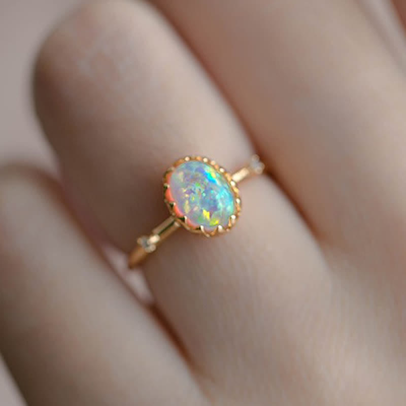 Olivenorma Retro Gold Opal Verstellbarer Ring