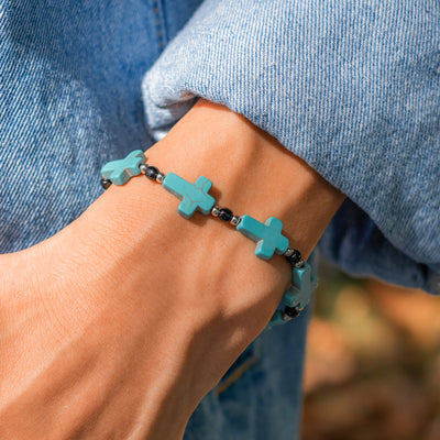 Olivenorma Natural Turquoise Cross Strand Herrenarmband 