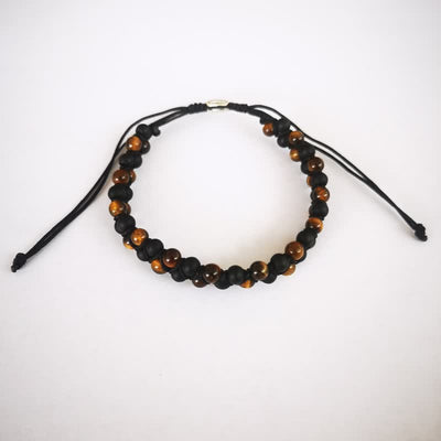 Olivenorma Tiger Eye und Schwarzer Onyx Perlen Geflochtenes Armband