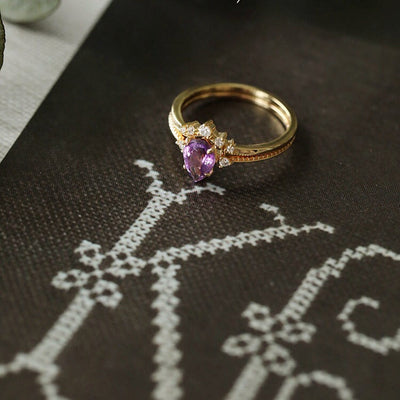 Olivenorma Teardrop Amethyst Weißer Zirkon Ring Set 