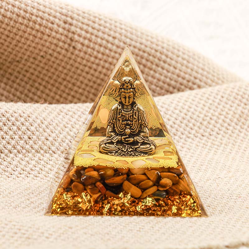 (30 % Rabatt auf Räumungsverkäufe / CODE: OFF30) - Olivenorma Buddha mit Tigerauge Schutz Orgon-Pyramide 