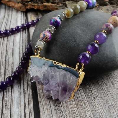 Olivenorma Regenbogen Fluorit Amethyst Kaiser Labradorit Mala Perlenkette 