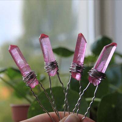 Olivenorma Handgefertigte Haarnadel mit Kristallfaden - Rosa Kristall - image 14