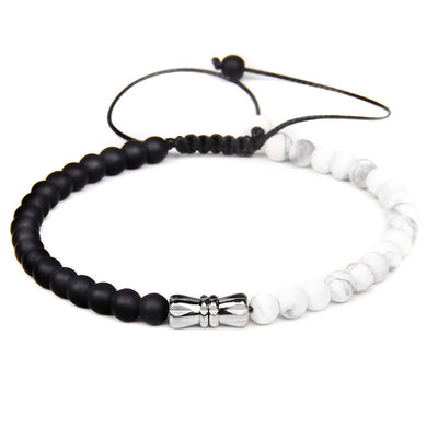 Olivenorma 4mm Schwarz Onyx &amp; Naturstein Geflochtenes Armband 