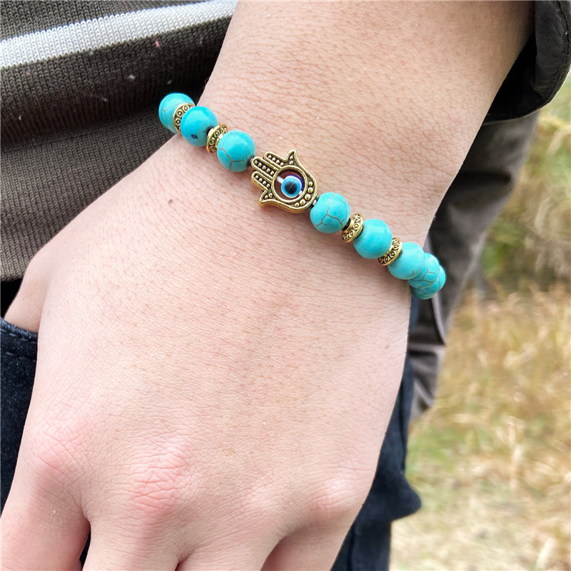 Olivenorma Evil Eye Hamsa 8mm Naturperlen Männer Armband 