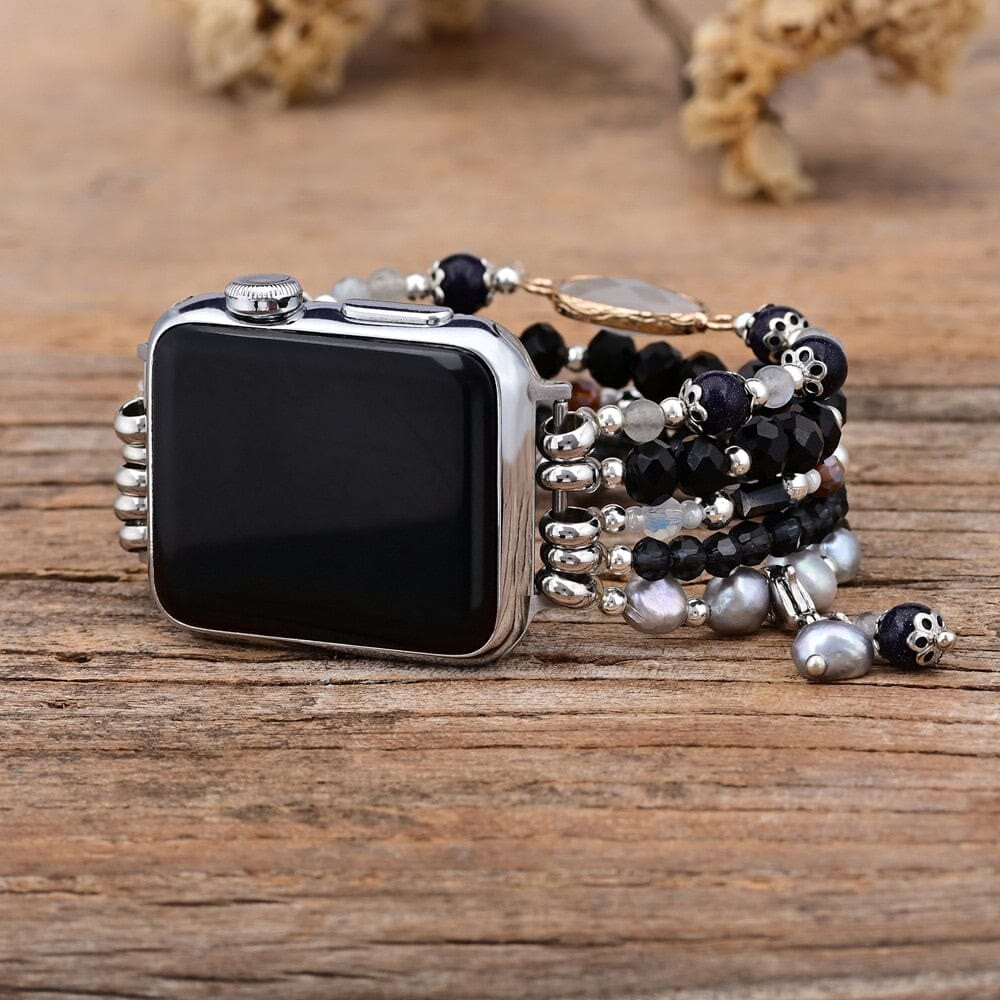 Olivenorma Obsidian Weiß Achat Apple Watch Armband Wickelarmband 