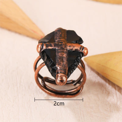 Olivenorma Natürlicher Obsidian Schild Kreuzförmiger Ring 