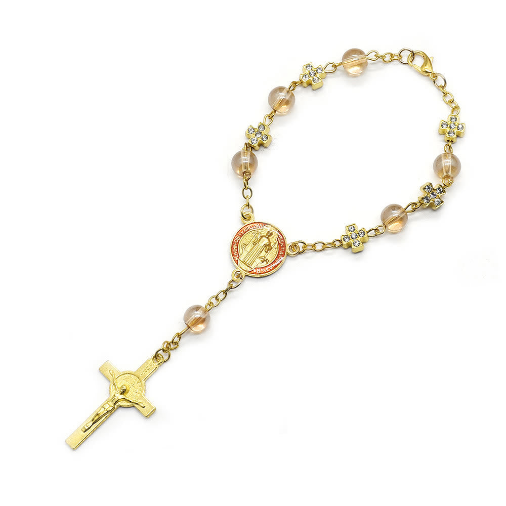 Olivenorma Gebetsperlenrosenkranz Goldkreuz Armband