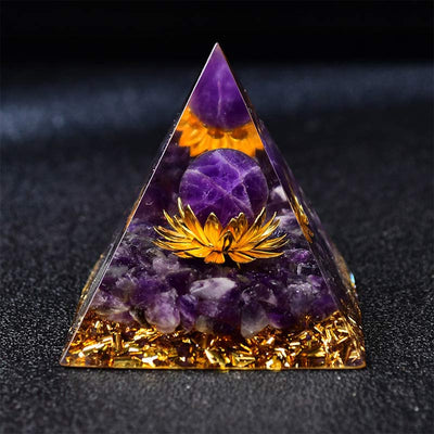 Olivenorma Amethyst Kugel Lotus Symbol Orgonpyramide 