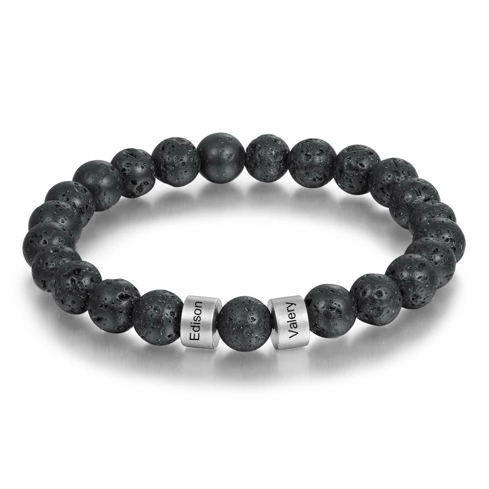 Olivenorma Naturstein Gravur personalisiertes Perlen Armband für Männer