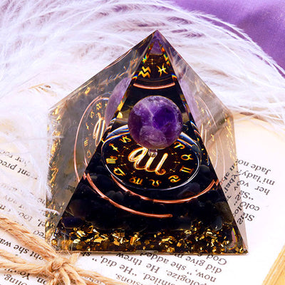 Olivenorma Amethystkugel mit Obsidian Zodiac Jungfrau Orgon-Pyramide 