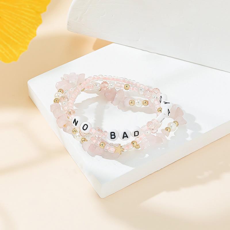 Olivenorma „No Bad Days“ Kristallperlen-Dreilagen-Armband-Set