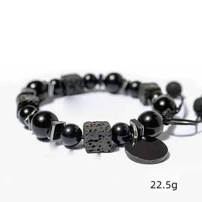 Olivenorma Lavagestein Obsidian Verstellbares Herrenarmband 