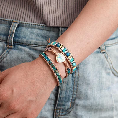 Olivenorma Herz Opal Blauer Apatit Kaiserstein Wickelarmband 