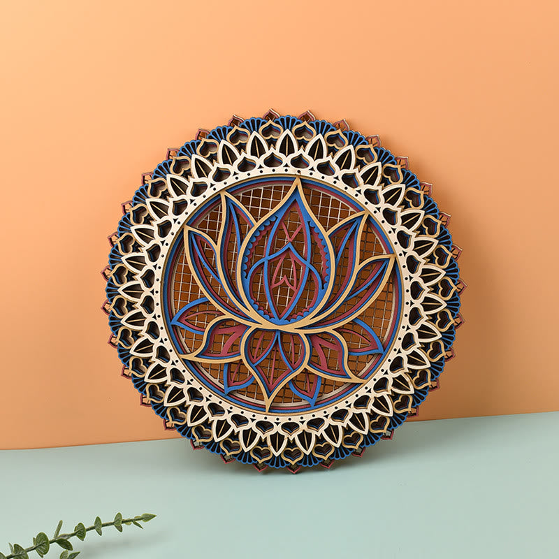 Olivenorma Lotus Mandala Holz 3D Gravur Wanddeko