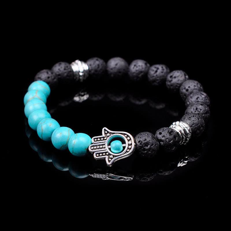 Olivenorma handgefertigtes Hamsa-Armband mit Naturstein-Perlen