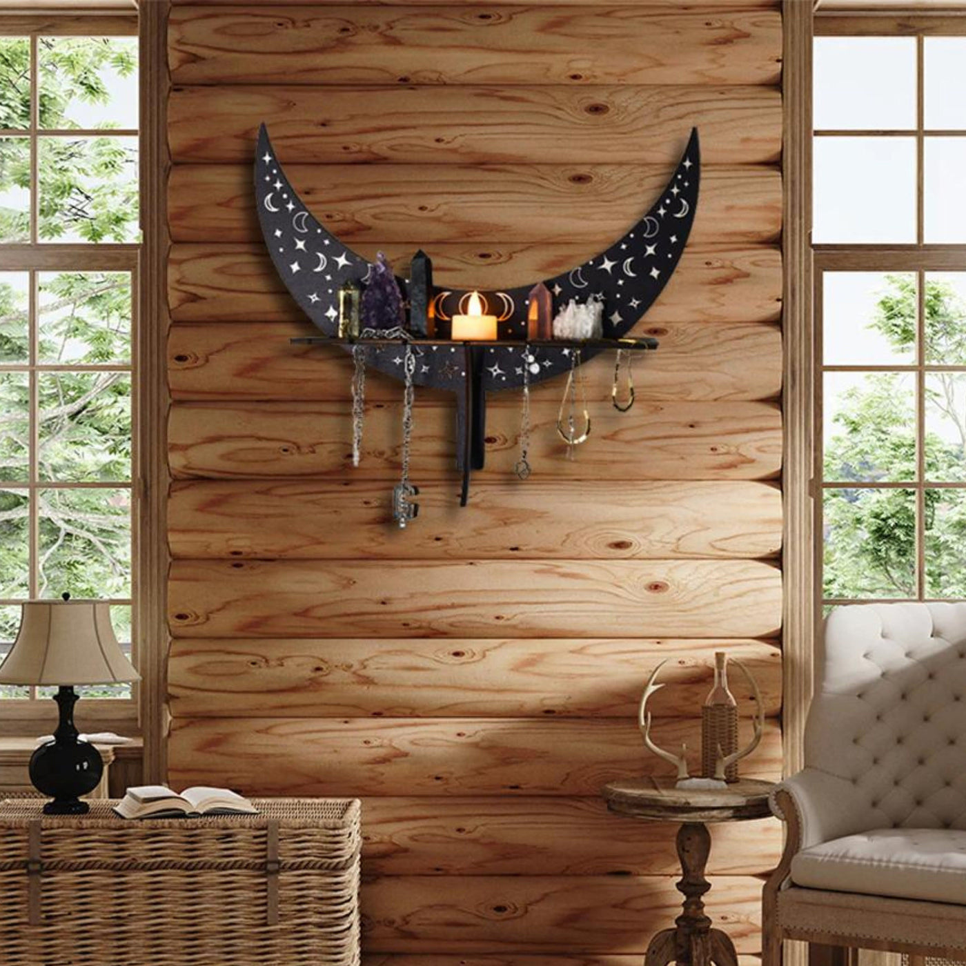 Olivenorma Crescent Wooden Witch Crystalregal - image 1