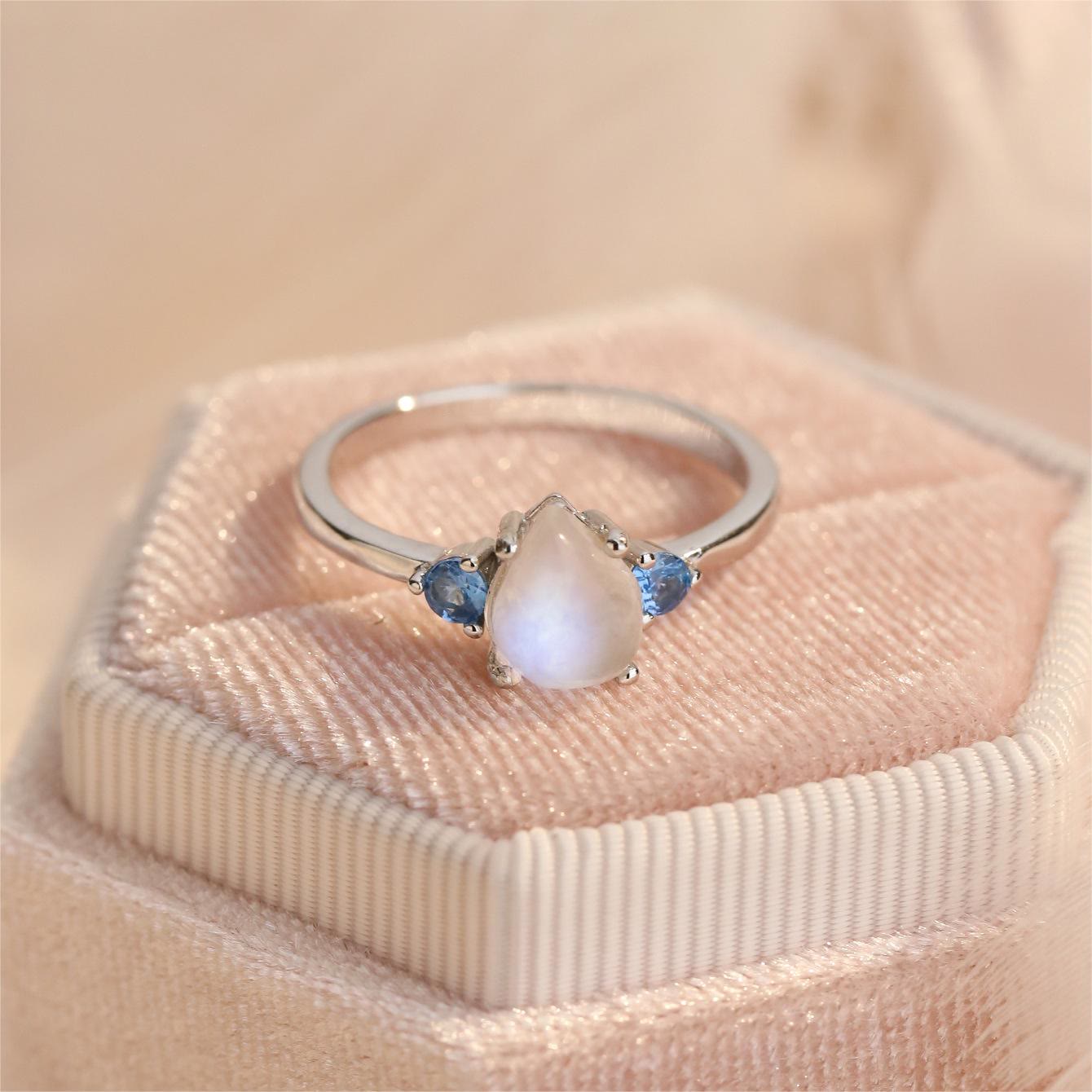 Olivenorma Mondstein Blauer Topas S925 Sterlingsilber Ring 