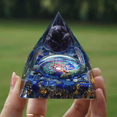 Olivenorma Amethyst mit Lapislazuli Reki Orgon-Pyramide