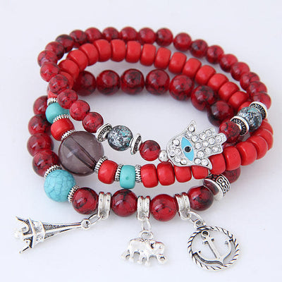 Olivenorma Elephantenturm Böses Auge Hamsa Armband Set