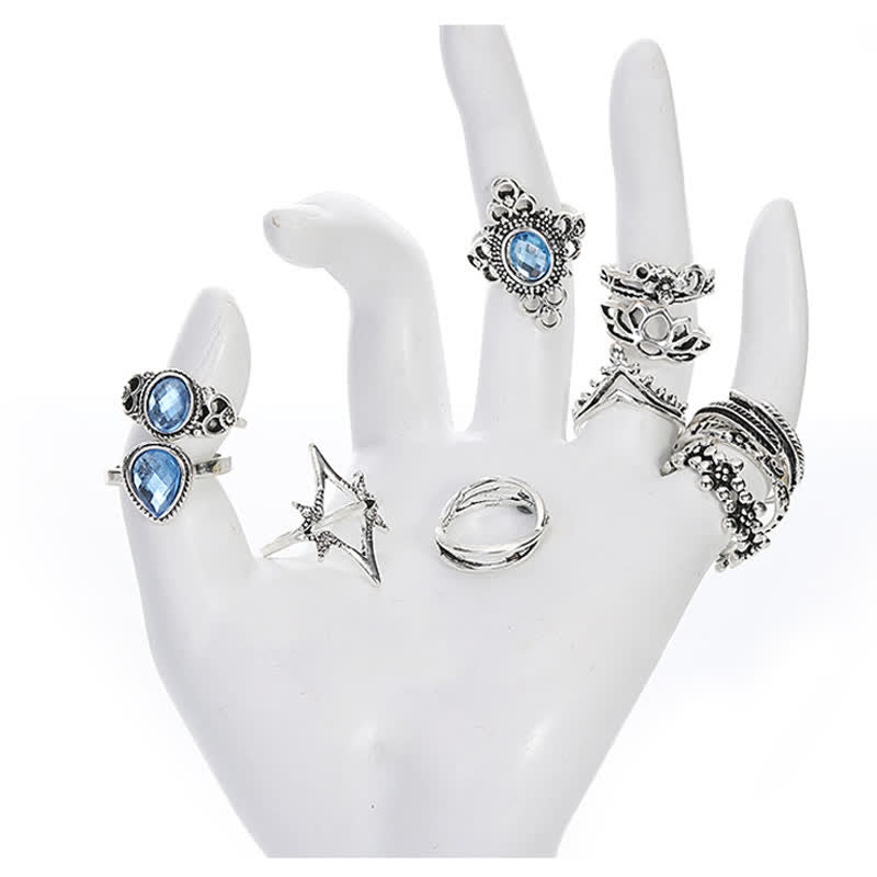 Vintage Aquamarin 11-teiliges Ring-Set