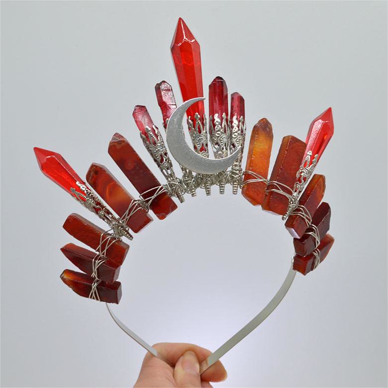 Olivenorma handgefertigte Silbermond-Naturkristallkrone - Roter Quarz - image 3