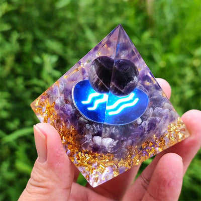 (Abverkauf 30% Rabatt / CODE: OFF30) - Olivenorma Amethyst Wassermann Zodiac Orgone Pyramid