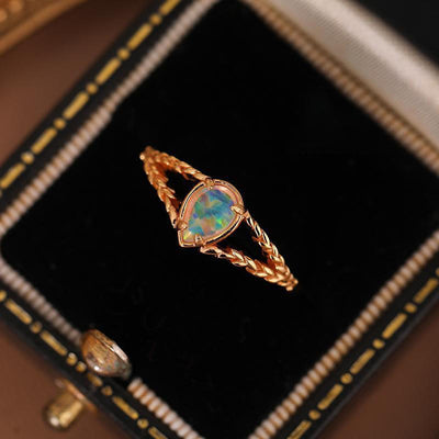 Olivenorma Opal Stein Gold Hohl Weizen Ring 