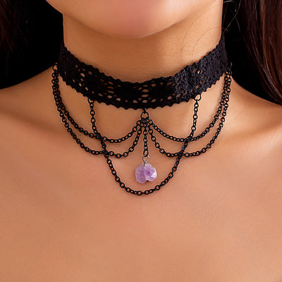 Olivenorma Amethyst Halloween Gothic Spitzenhalsband 