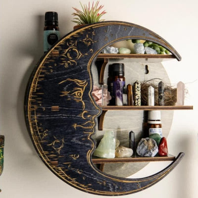 Olivenorma Crescent Moon Face Wooden Crystal Shelf