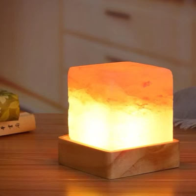 Olivenorma quadratische Form Himalaya Pink Salzkristall-Lampe