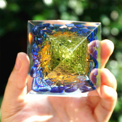 Olivenorma Ozean der Weisheit – Lapislazuli & Peridot Baum des Lebens Orgon-Pyramide - image 4