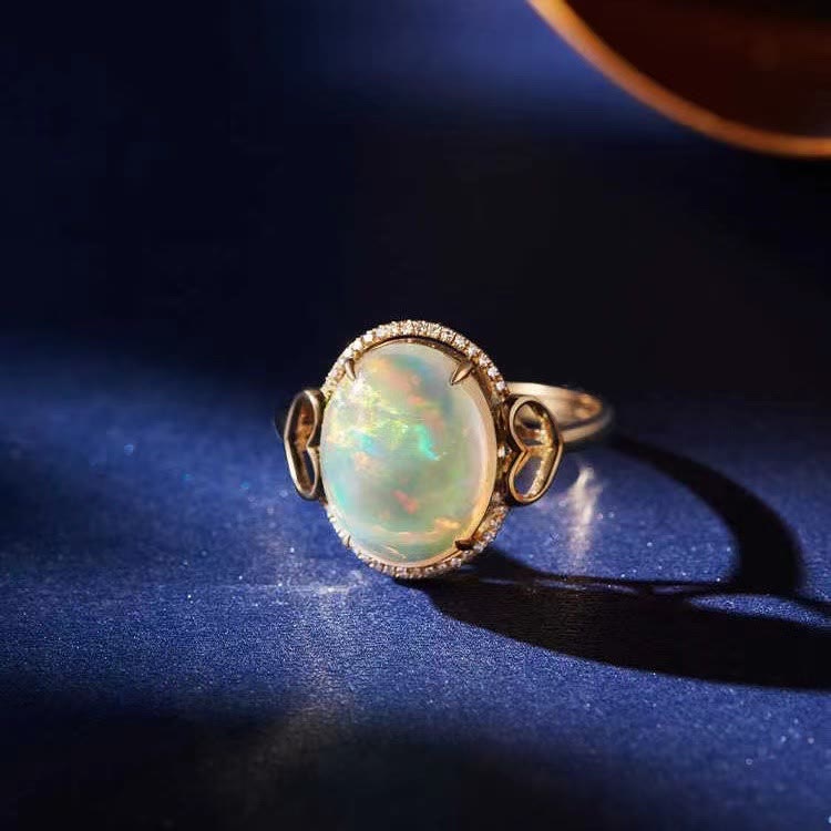 Olivenorma Großer Opal Seitenliebe Design Verstellbarer Ring 