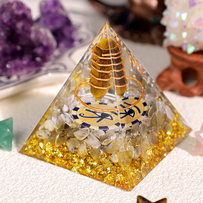 Olivenorma Tiger Eye Labradorit Auge des Horus-Orgone-Pyramide