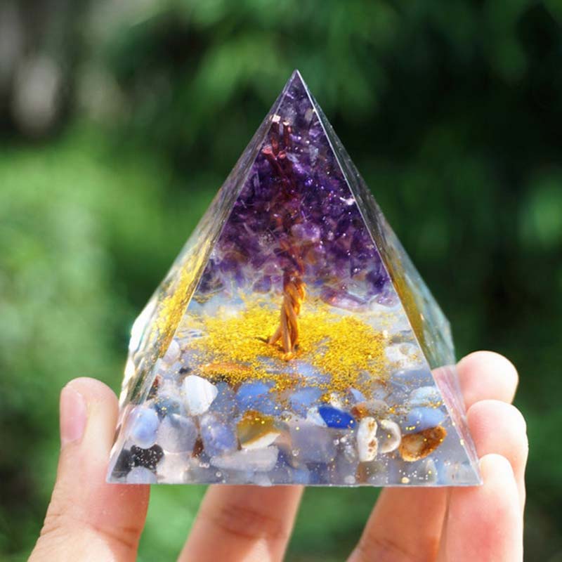 Olivenorma Amethyst Blau Spitze Achat Baum des Lebens Orgon Pyramide