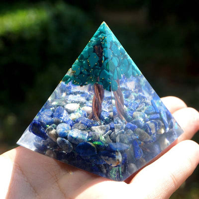 Olivenorma Lapis Lazuli mit Türkis Baum des Lebens Orgon Pyramide 