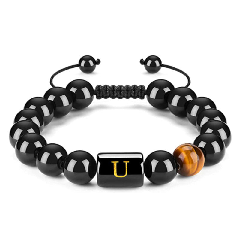 Olivenorma Tigerauge mit schwarzem Onyx heilendes Buchstabenarmband