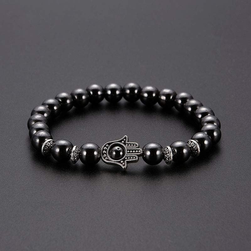 Obsidian mit Hamsa Schutzarmband