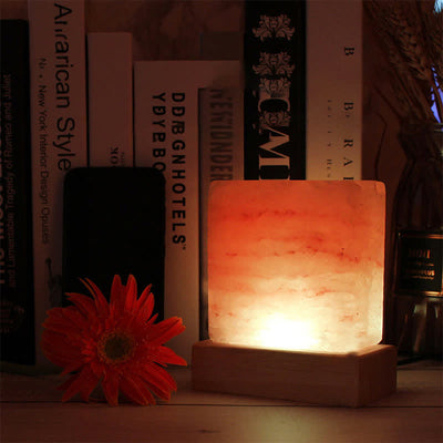 Olivenorma quadratische Form Himalaya Pink Salzkristall-Lampe