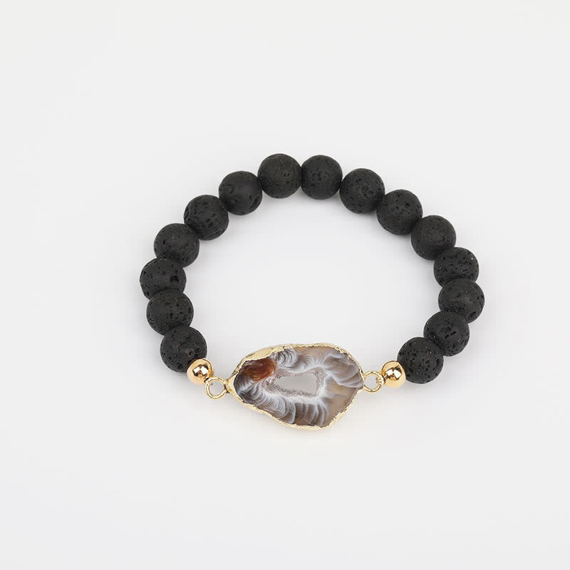 Olivenorma Natürlicher Lavastein-Achat-Perlen-Geode-Armband