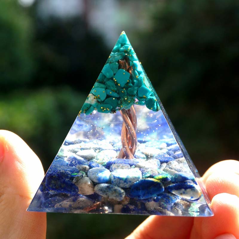 Olivenorma Lapis Lazuli mit Türkis Baum des Lebens Orgon Pyramide 